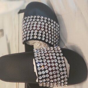 Gucci Womens Crystal-Embellished Web Slides